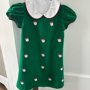 Anavini Hand Smocked Green Dress with Santa Embroidery